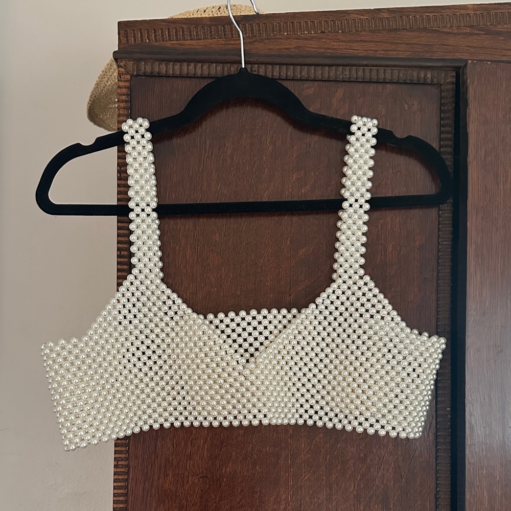 Faux Pearl White Crop Top